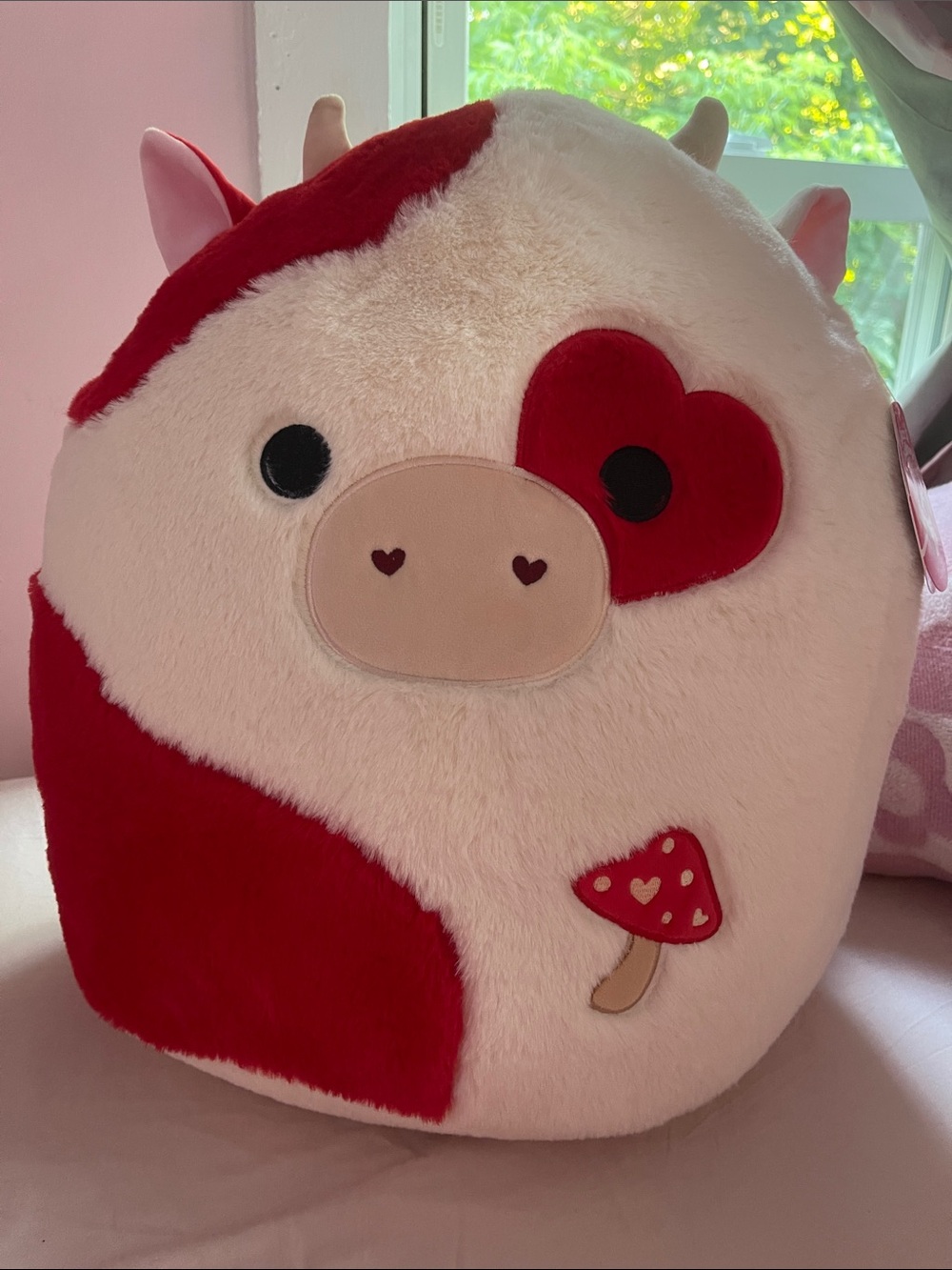 Squishmallows Red and Cream Cow Heart Plush